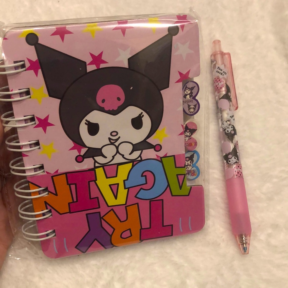 Kuromi Mini Notebook and pen bundle!! 3 section divided notebook w/lined paper
